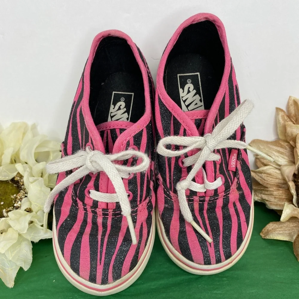 Vans Toddler US-9 Pink Black Glitter Zebra Tiger Animal Stripe Shoes (BOX-D) - Picture 2 of 8